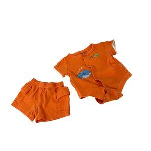 Garanimals Boys Infant baby Size 0 3 Months 2 piece Short Set Outfit Orange Tee